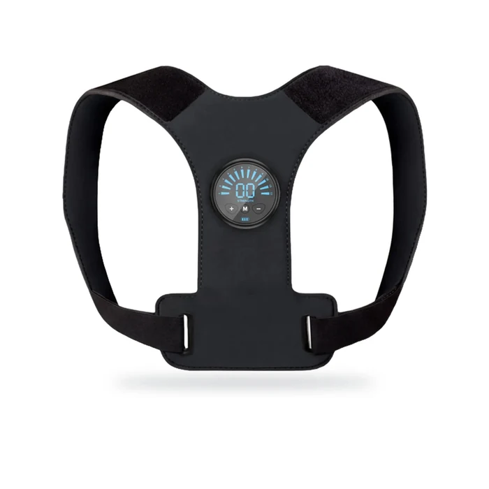 Aploomb PostureFit EMS posture trainer, front view with the round controller