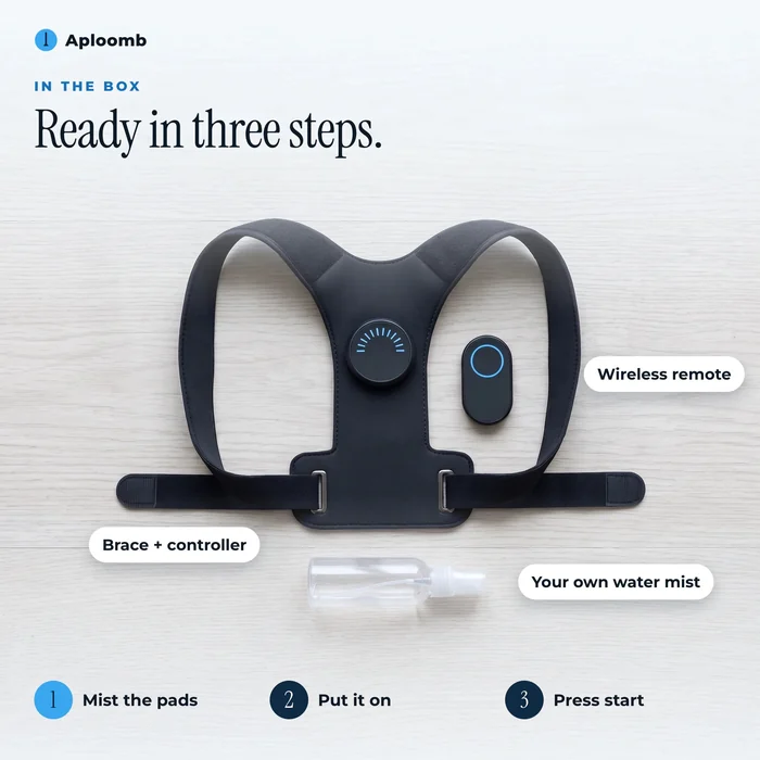 In the box: brace with controller and wireless remote, and three steps to start